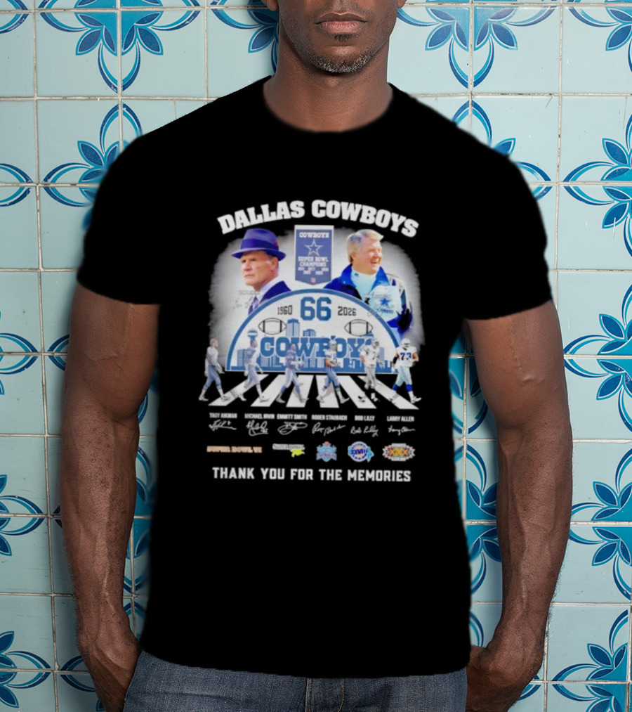 Dallas Cowboys 66 Years Super Bowl Champions Signatures Thank You For The Memories T-Shirt