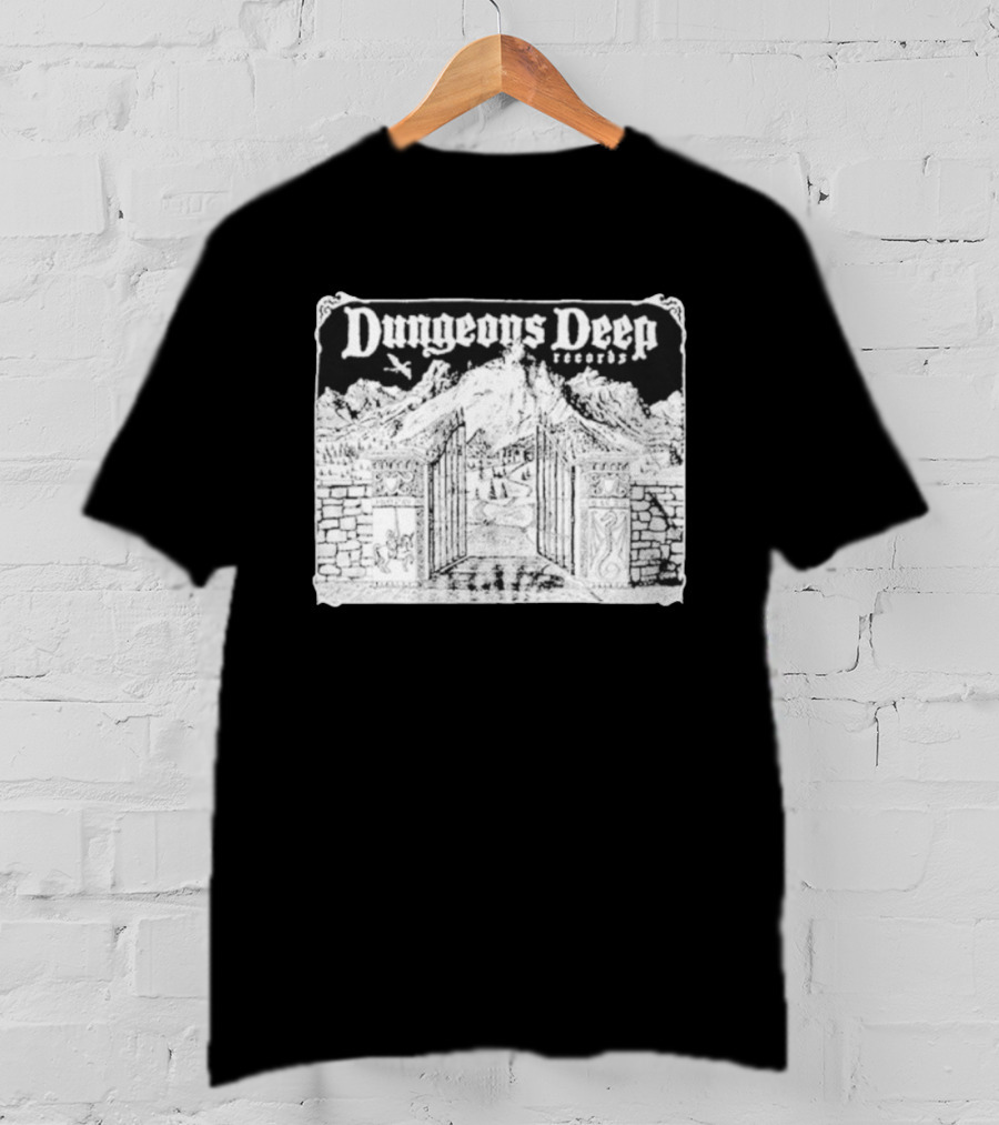 Dungeons Deep Records Fantasy Mountain Gate Adventure Scenic Landscape T-Shirt