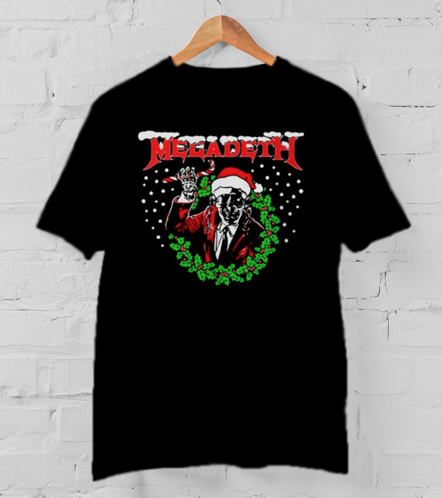Megadeth Vic Rattlehead Santa Christmas Wreath Holiday T-Shirt