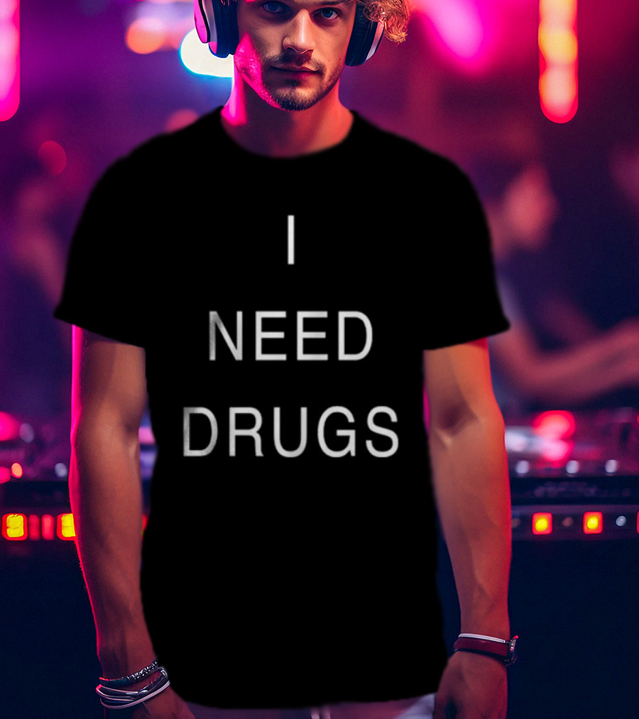 Necro I Need Drugs White Text Statement T-Shirt
