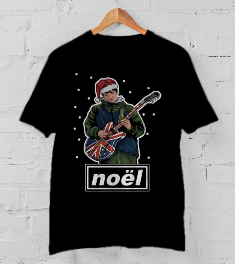 Noel Gallagher Santa Hat Union Jack Guitar Oasis Merry Christmas T-Shirt