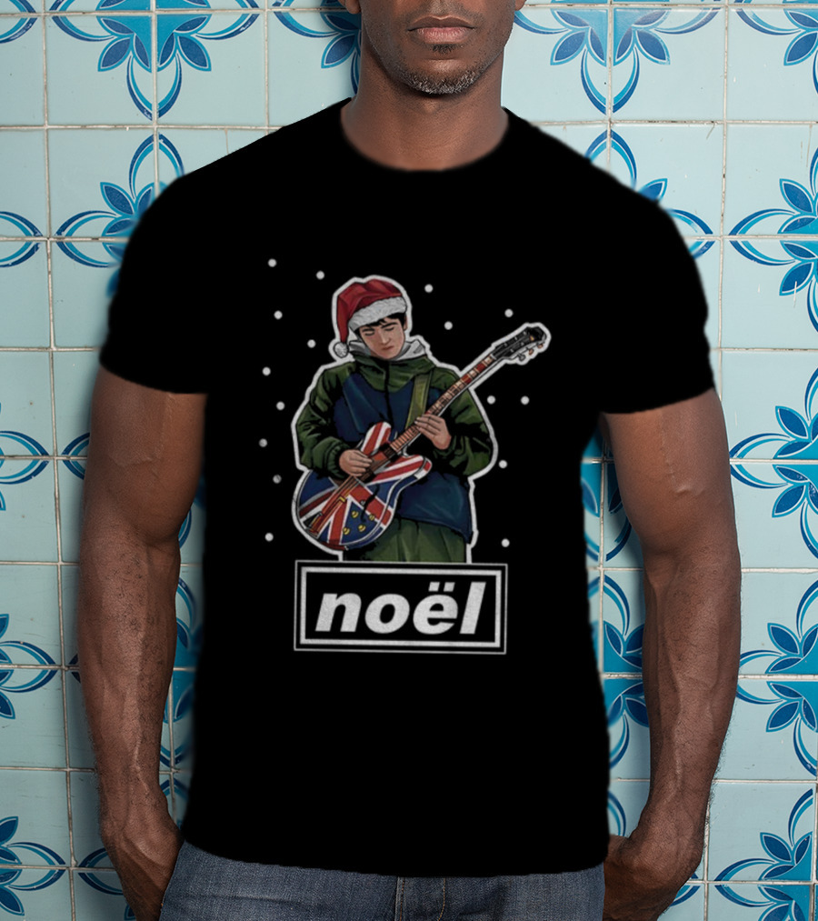 Noel Gallagher Santa Hat Union Jack Guitar Oasis Merry Christmas T-Shirt