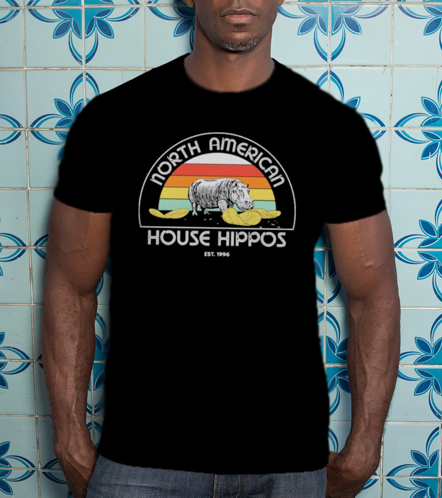 North American House Hippos Est 1996 Vintage Rainbow T-Shirt