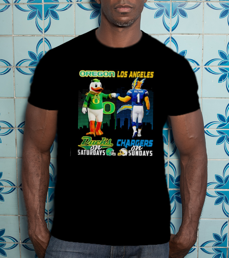Oregon Ducks Saturdays Los Angeles Chargers Sundays Mascot Matchup T-Shirt