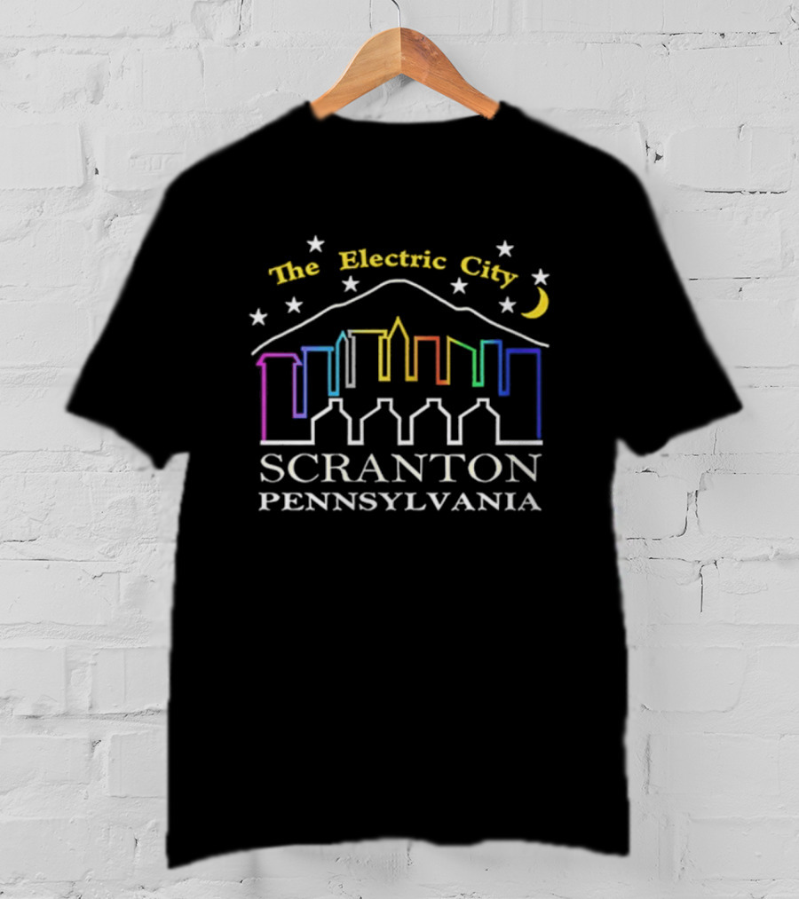 The Electric City Scranton Pennsylvania Skyline Stars Moon Colorful Outlines T-Shirt