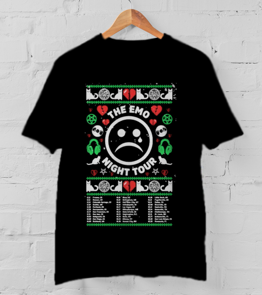 The Emo Night Tour 2026 Sad Ugly Christmas Tour Dates Hearts And Headphones T-Shirt