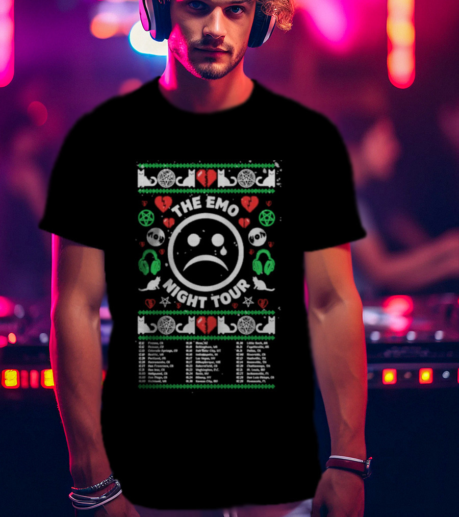 The Emo Night Tour 2026 Sad Ugly Christmas Tour Dates Hearts And Headphones T-Shirt