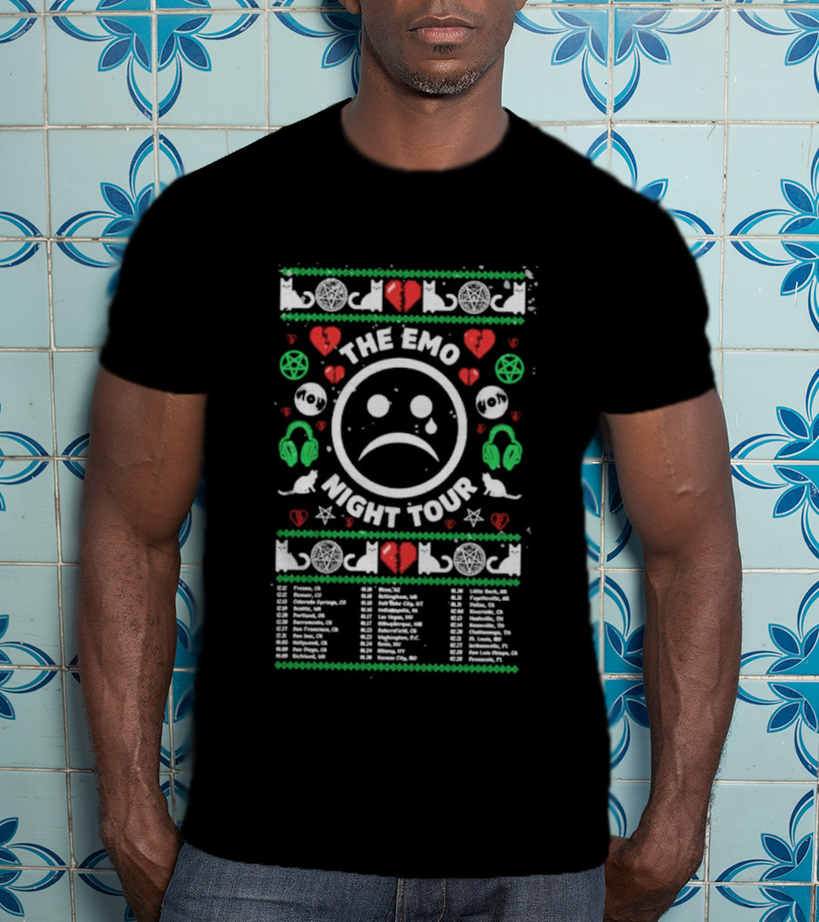 The Emo Night Tour 2026 Sad Ugly Christmas Tour Dates Hearts And Headphones T-Shirt