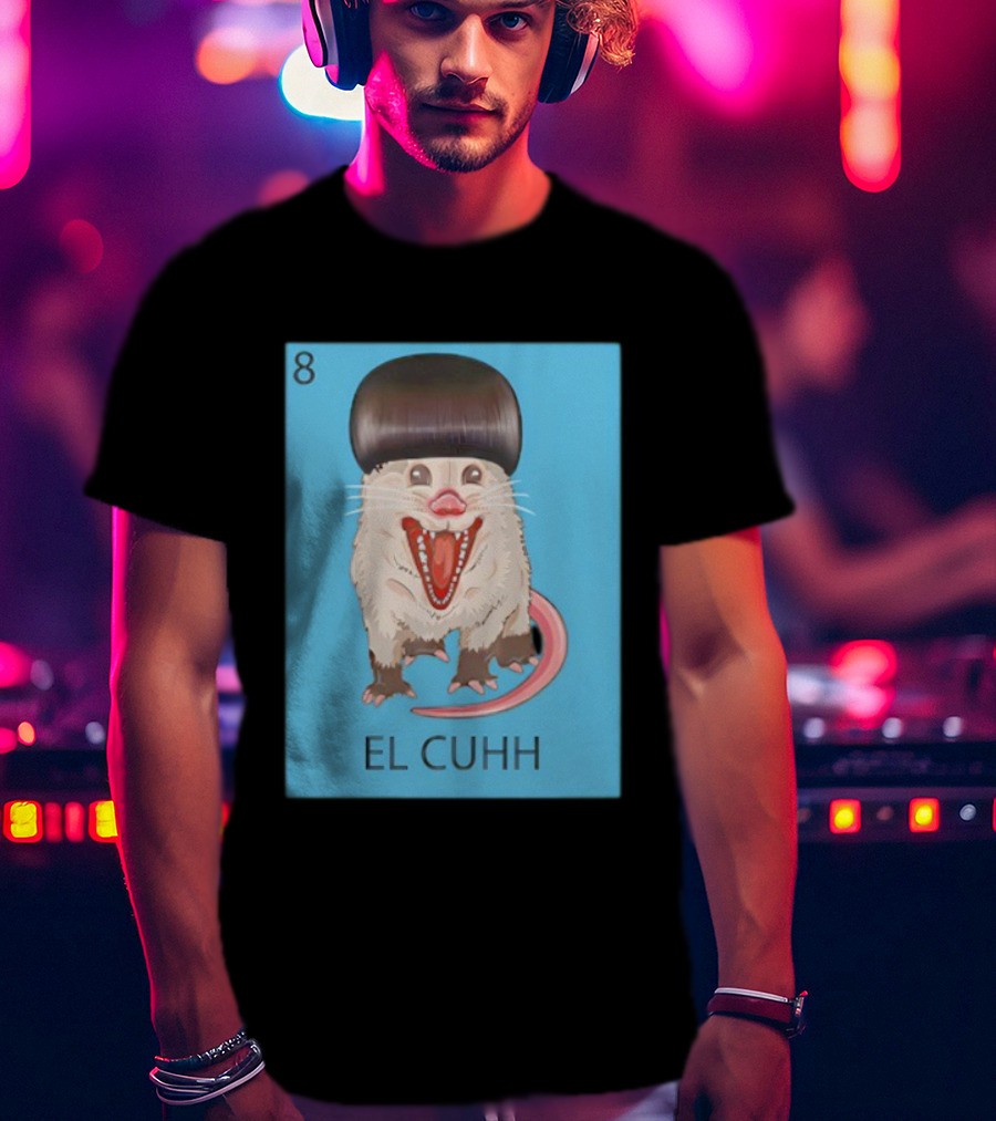 Takuache Loteria El Cuhh Card Number 8 Possum Art Cartoon Style T-Shirt