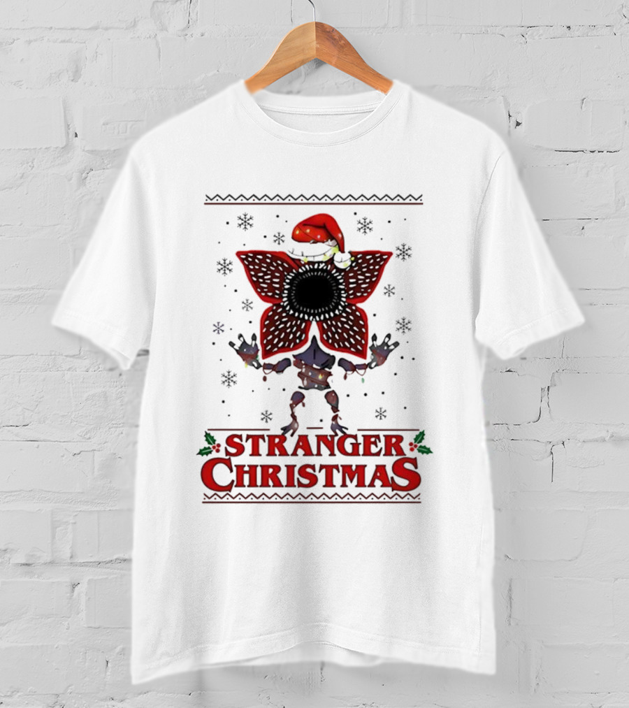 Stranger Things Christmas Demogorgon Santa Hat Merry Upside Down Ugly Sweater T-Shirt