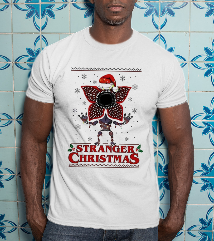 Stranger Things Christmas Demogorgon Santa Hat Merry Upside Down Ugly Sweater T-Shirt