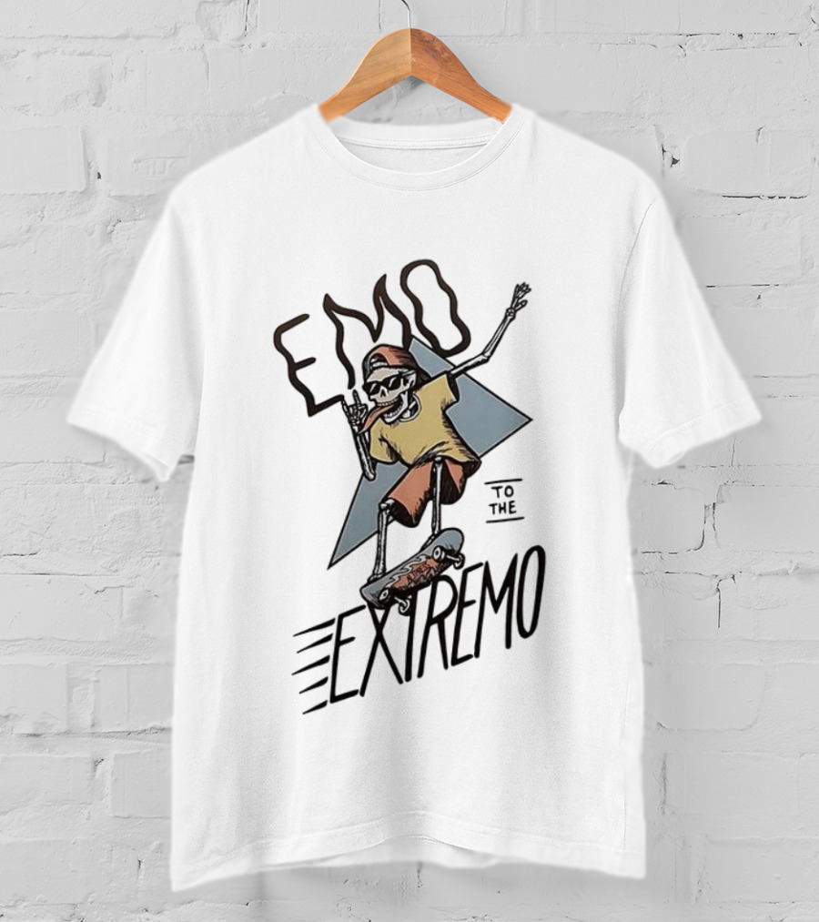 Emo Extremo Skeleton Skateboarder Graphic Tee T-Shirt