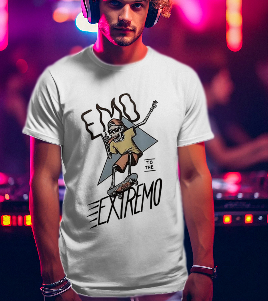 Emo Extremo Skeleton Skateboarder Graphic Tee T-Shirt