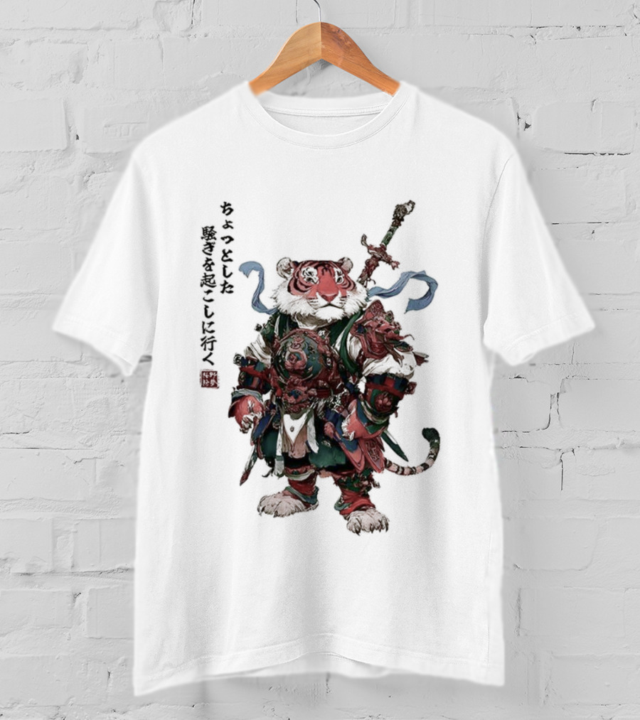 Off To Stir Up Some Trouble Tiger Wears Armor Japanese Style T-Shirt