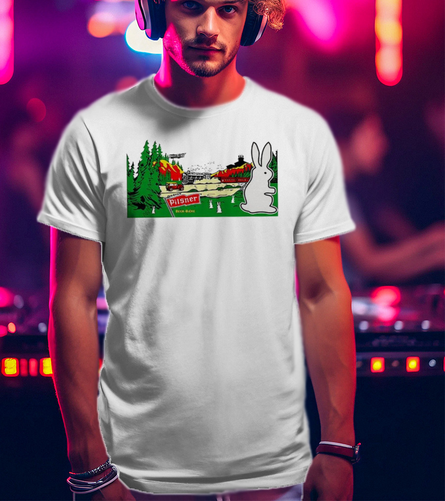 Old Style Pilsner Beer Bière Vintage Cartoon Rabbit Forest Scene T-Shirt