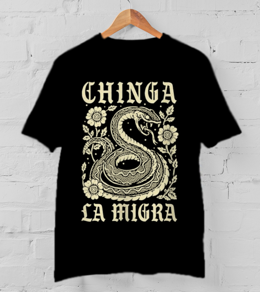 Chinga La Migra Snake Floral Motif T-Shirt
