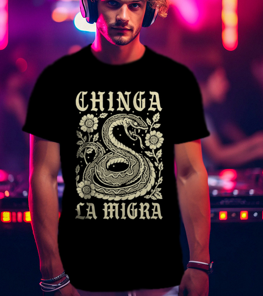 Chinga La Migra Snake Floral Motif T-Shirt