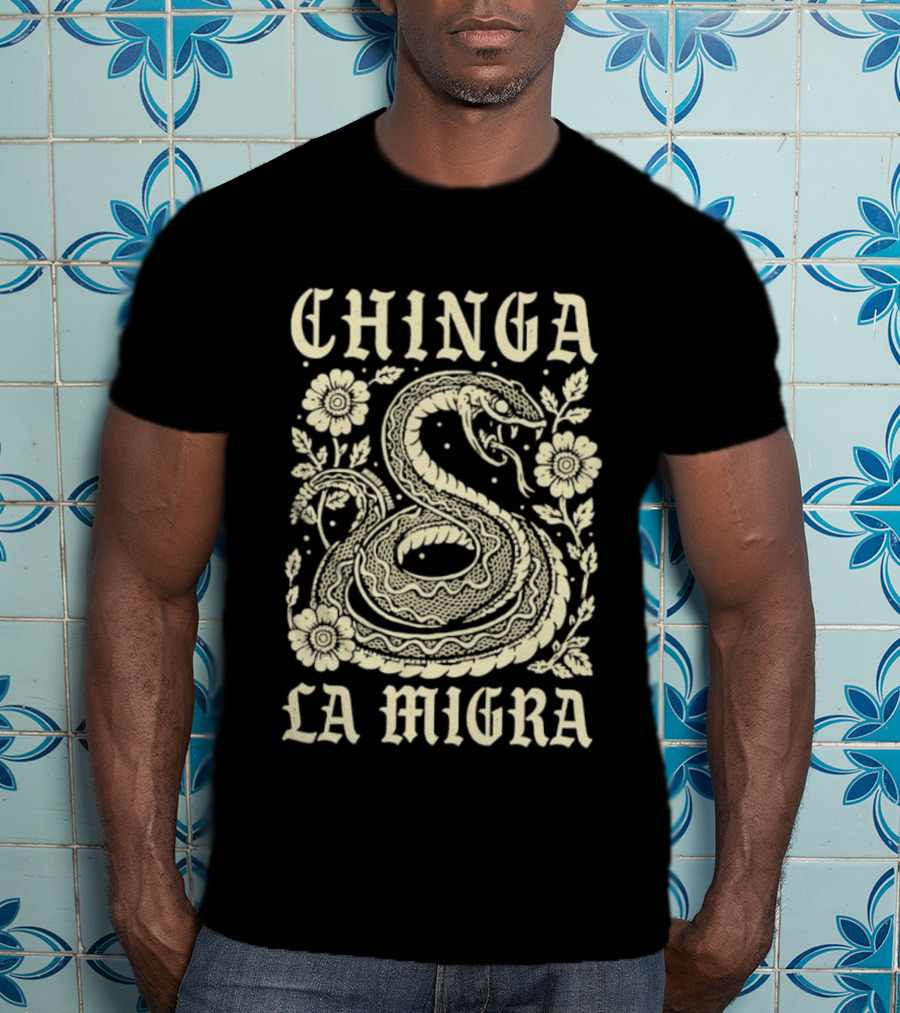 Chinga La Migra Snake Floral Motif T-Shirt