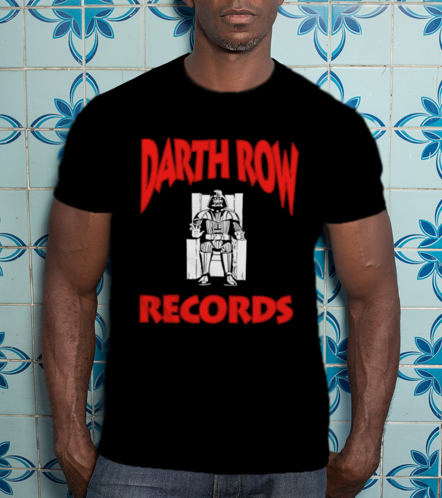 Darth Row Records Sitting Figure Bold Red Text T-Shirt