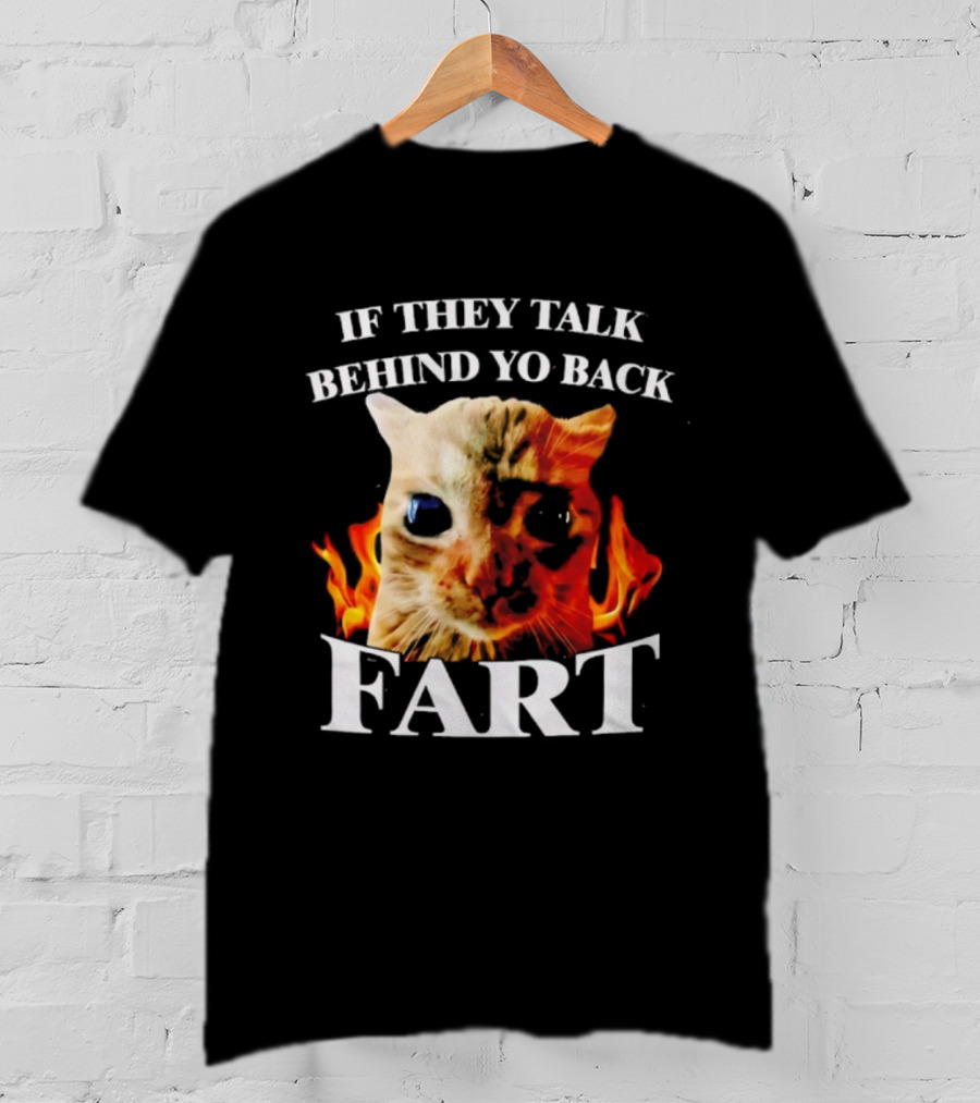 If They Talk Behind Yo Back Fart Cat Meme Fire Background T-Shirt
