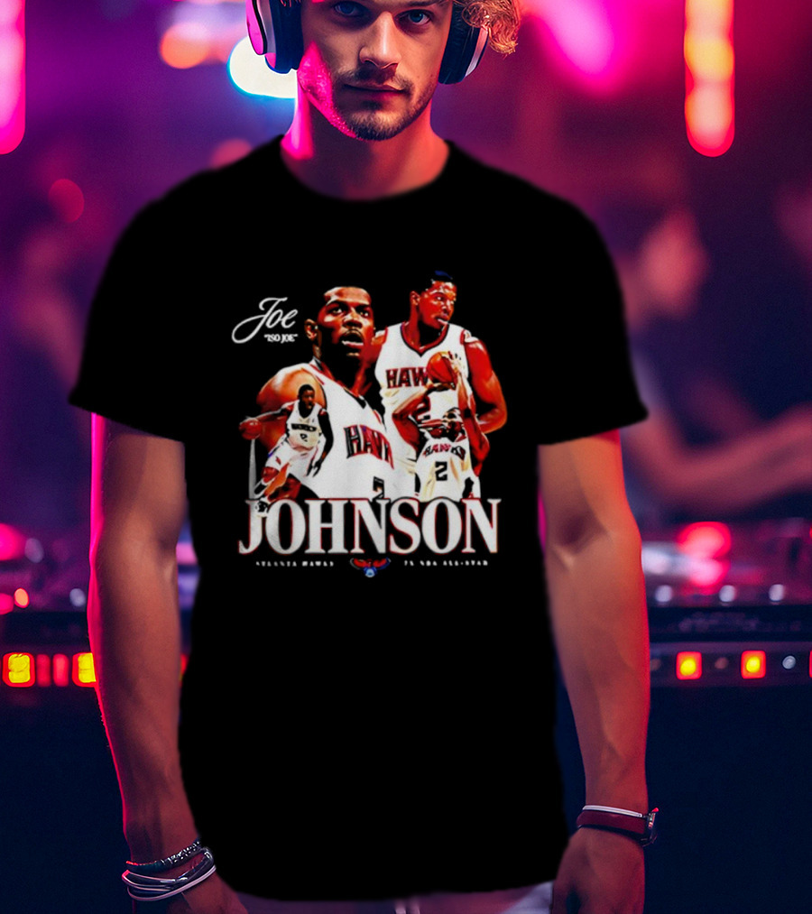 Joe Johnson Atlanta Hawks NBA Basketball Legend And All-Star Hawks Player Image T-Shirt