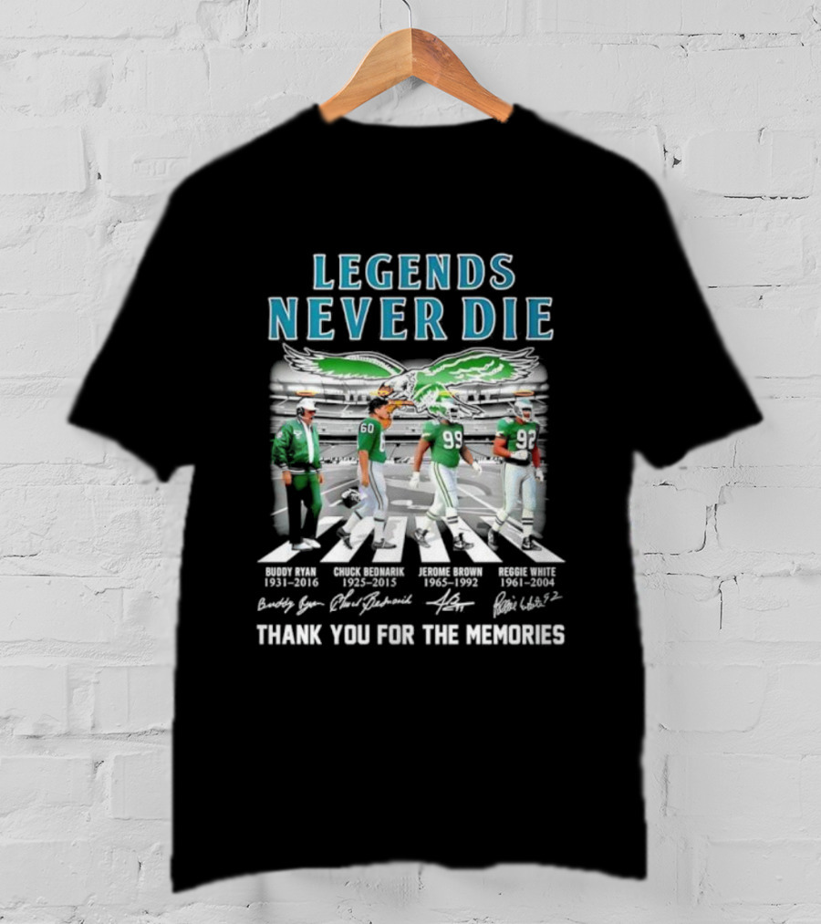Legends Never Die Philadelphia Eagles Abbey Road Thank You For The Memories Signatures T-Shirt