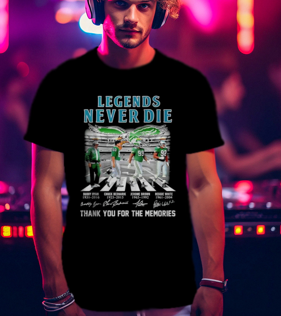 Legends Never Die Philadelphia Eagles Abbey Road Thank You For The Memories Signatures T-Shirt
