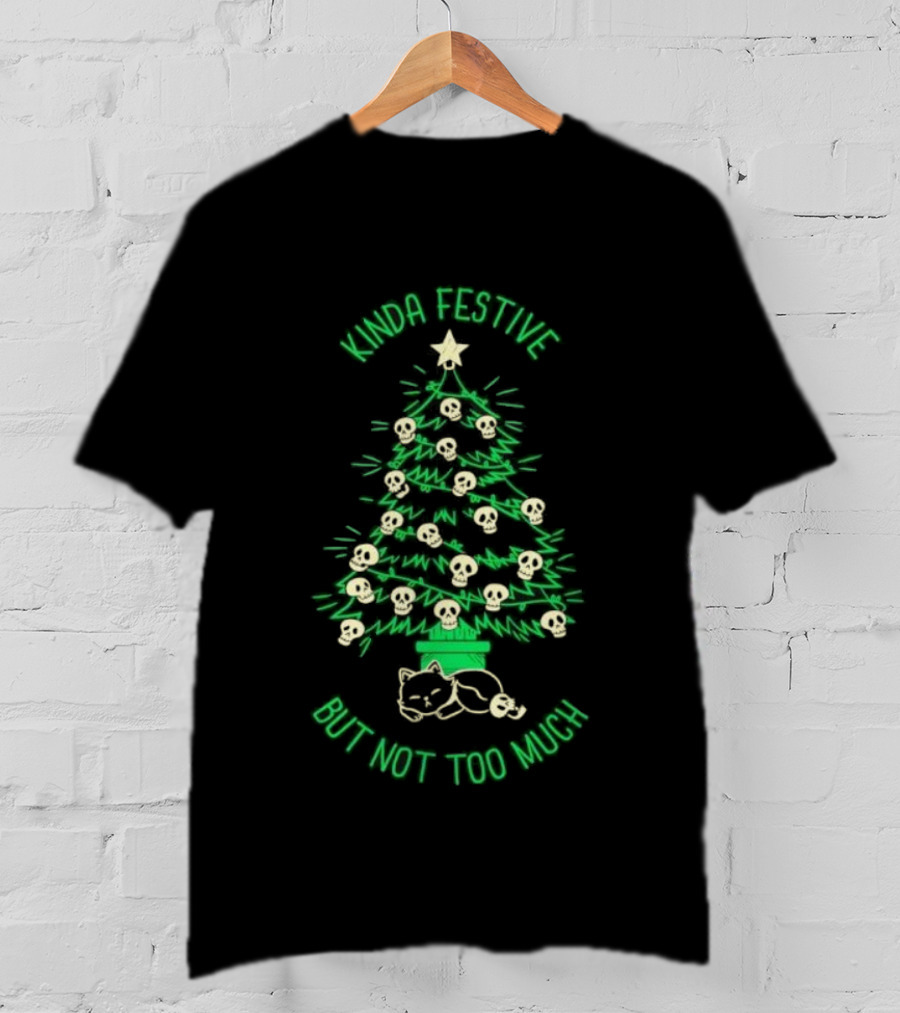 Kinda Festive Skulls Christmas Tree Cat T-Shirt