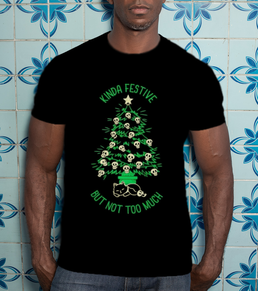 Kinda Festive Skulls Christmas Tree Cat T-Shirt