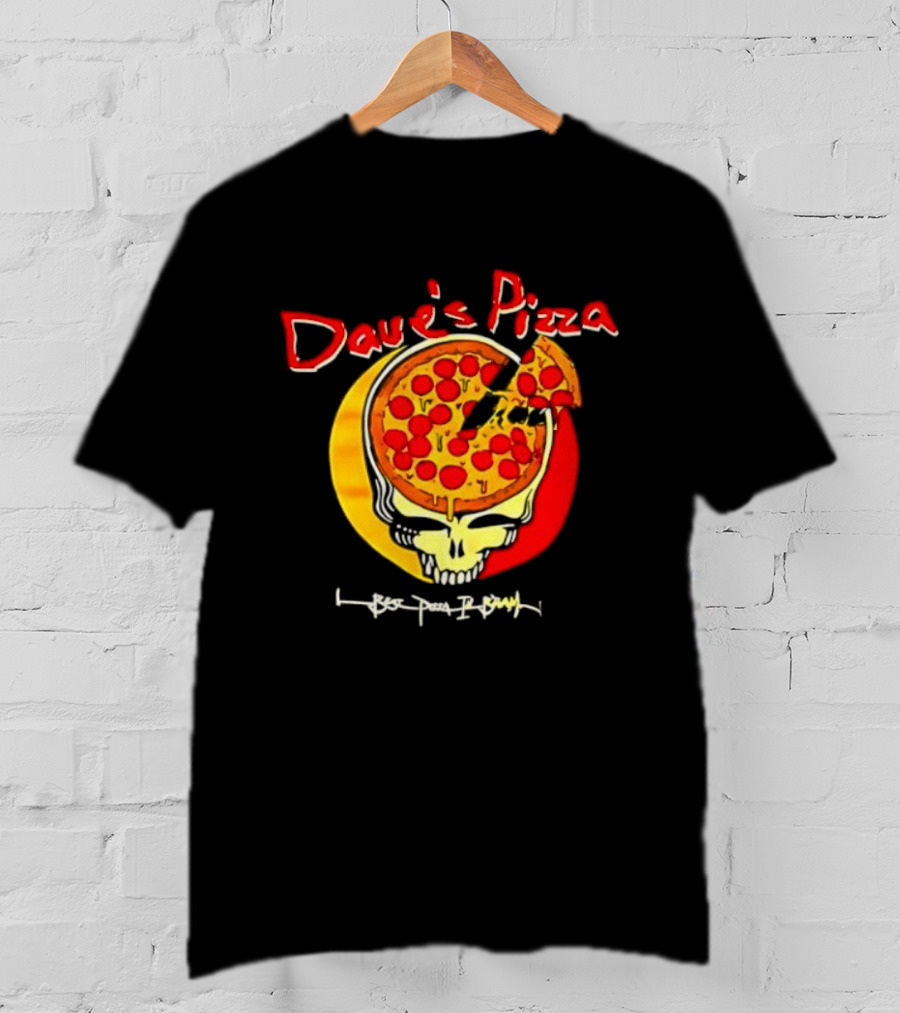Dave's Pizza Skull Grateful Dead Vs Classic Pizza Logo Mashup T-Shirt