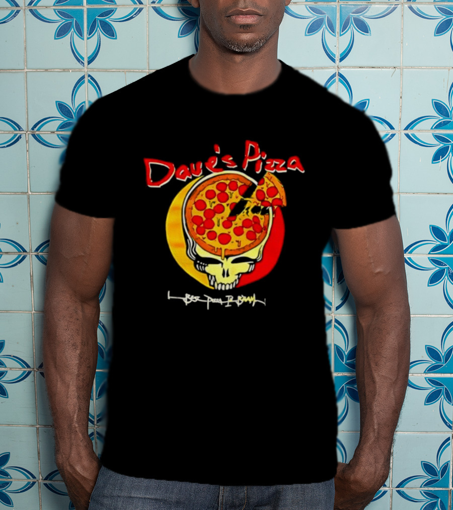 Dave's Pizza Skull Grateful Dead Vs Classic Pizza Logo Mashup T-Shirt