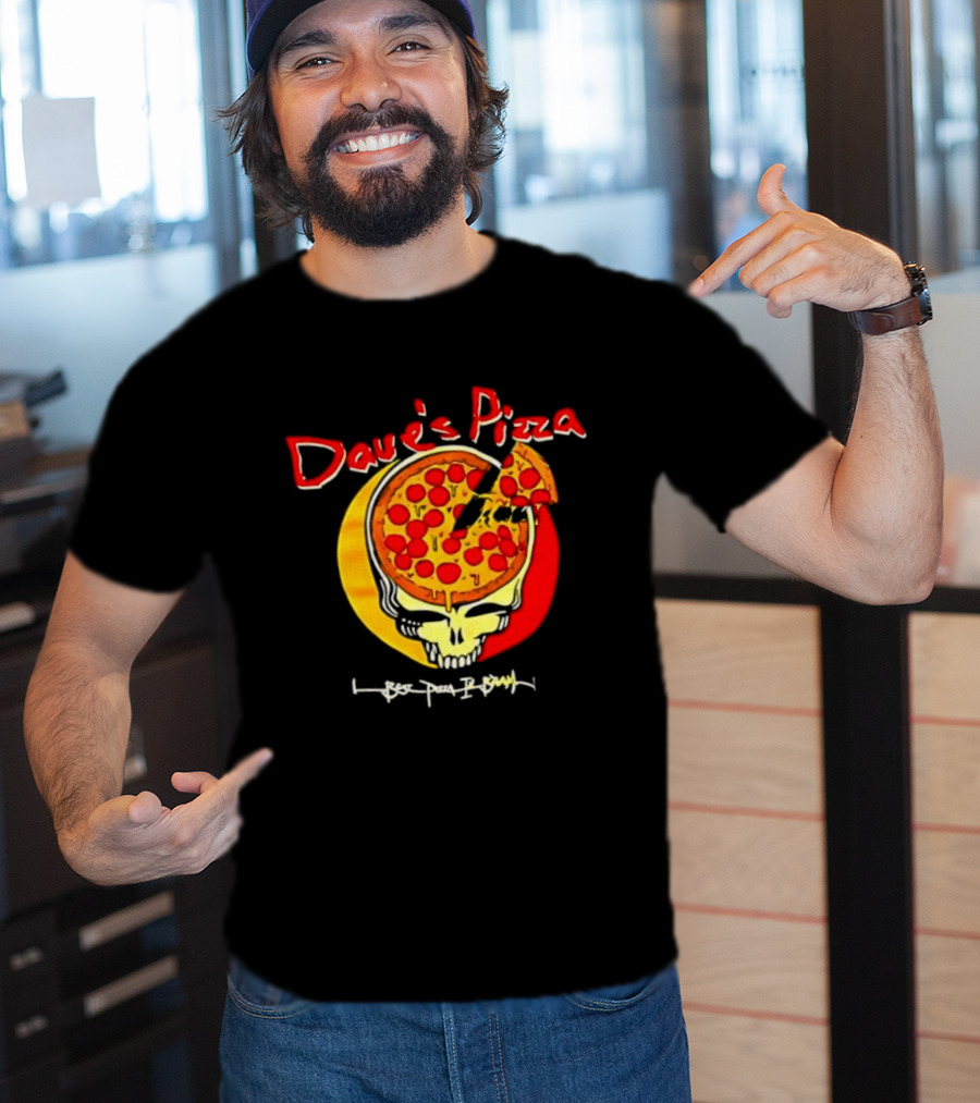 Dave's Pizza Skull Grateful Dead Vs Classic Pizza Logo Mashup T-Shirt