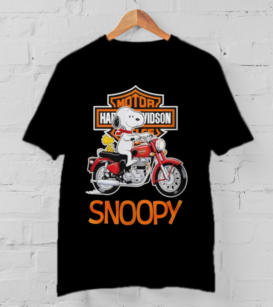 Snoopy Woodstock Riding Harley-Davidson Red Motorcycle T-Shirt