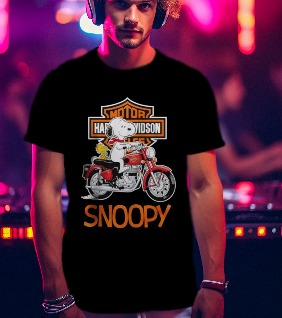 Snoopy Woodstock Riding Harley-Davidson Red Motorcycle T-Shirt