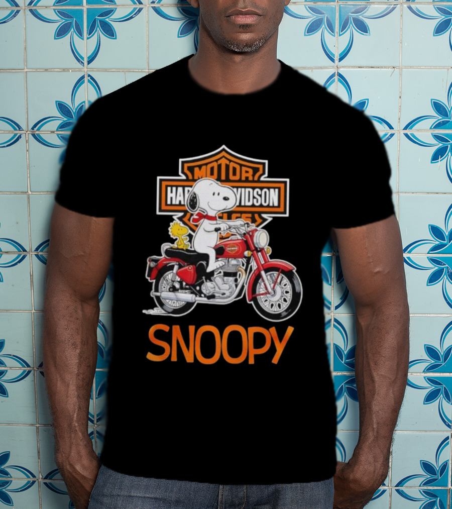 Snoopy Woodstock Riding Harley-Davidson Red Motorcycle T-Shirt