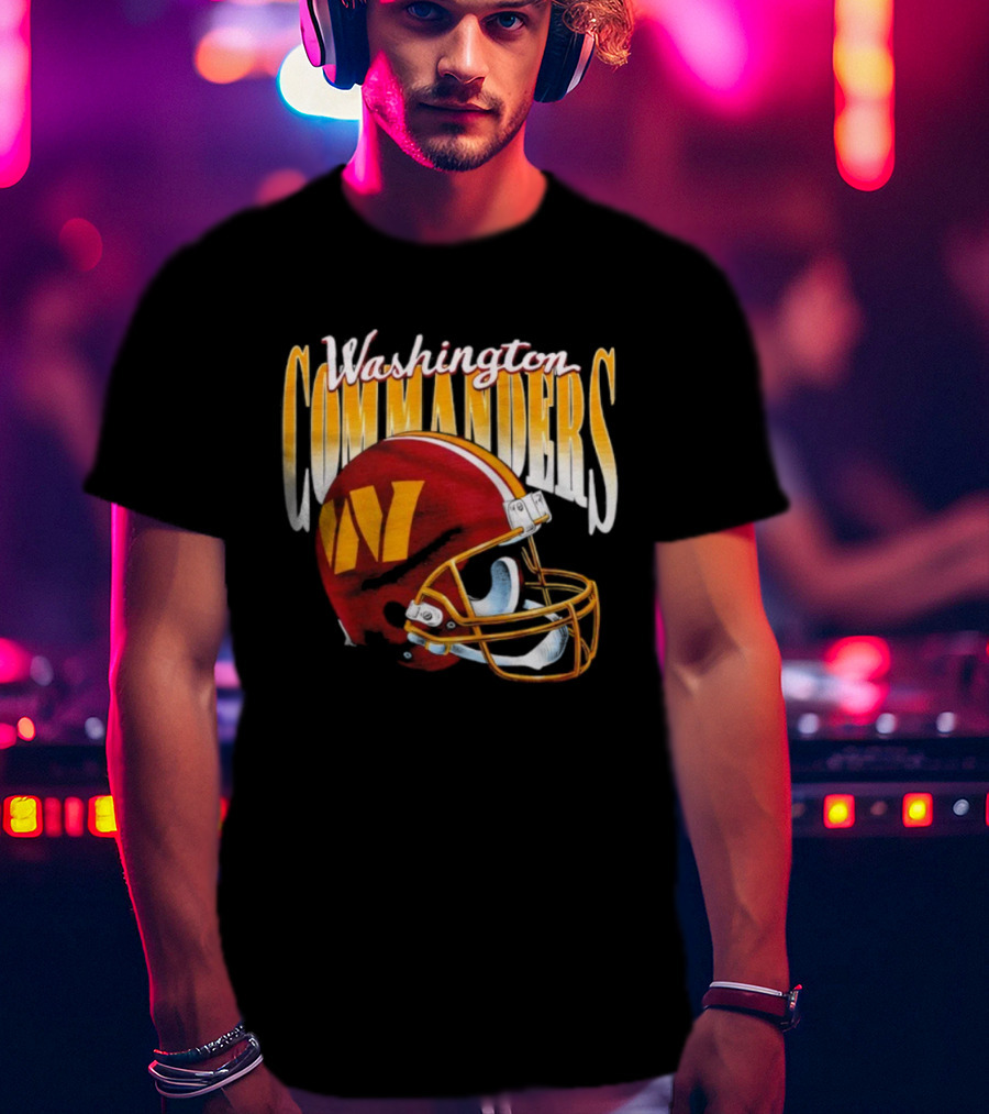Washington Commanders Gradient Helmet Retro Style Red Yellow W T-Shirt