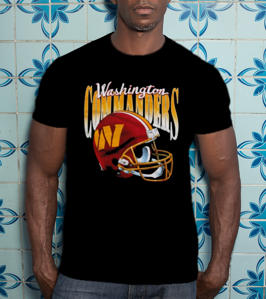 Washington Commanders Gradient Helmet Retro Style Red Yellow W T-Shirt