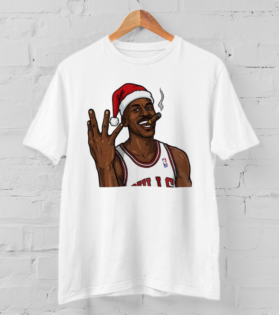 Michael Jordan Chicago Bulls Christmas Smoking Cigar Santa Hat T-Shirt