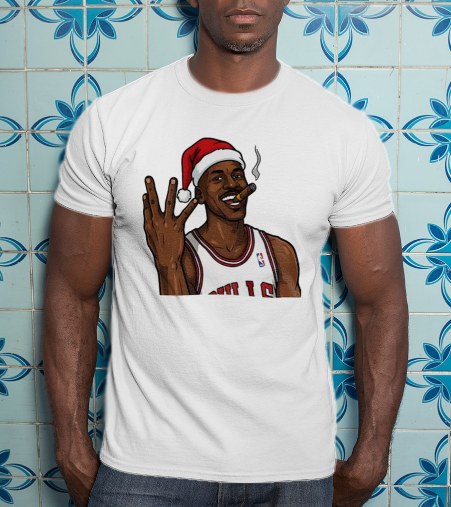 Michael Jordan Chicago Bulls Christmas Smoking Cigar Santa Hat T-Shirt