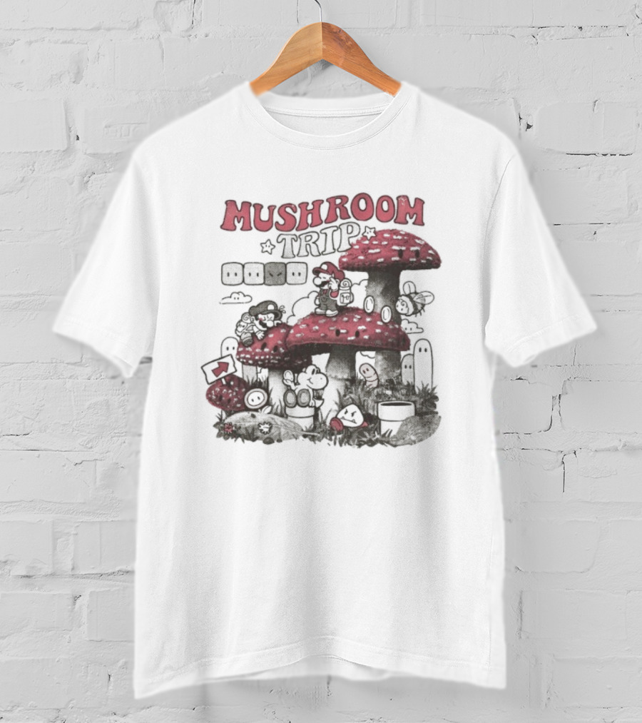 Mushroom Trip Mario Psychedelic Adventure Fantasy World T-Shirt