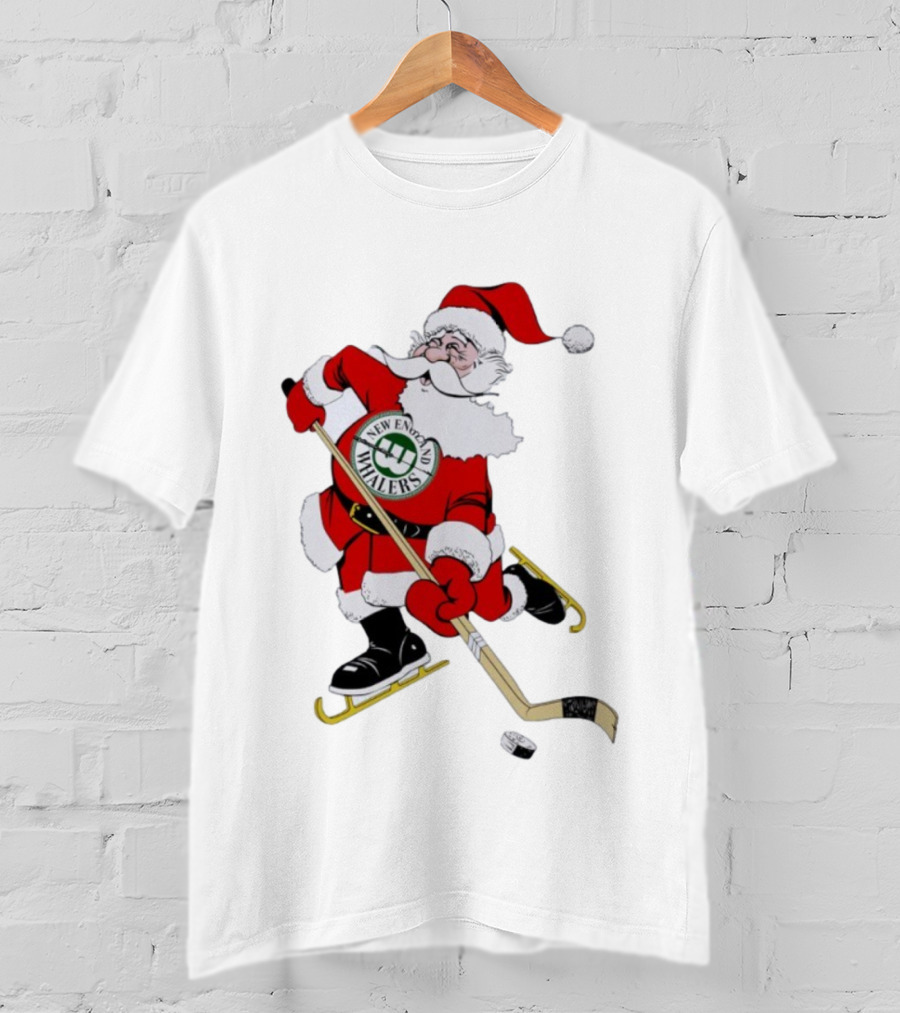 New England Whalers Santa Christmas Hockey Skating Holiday T-Shirt