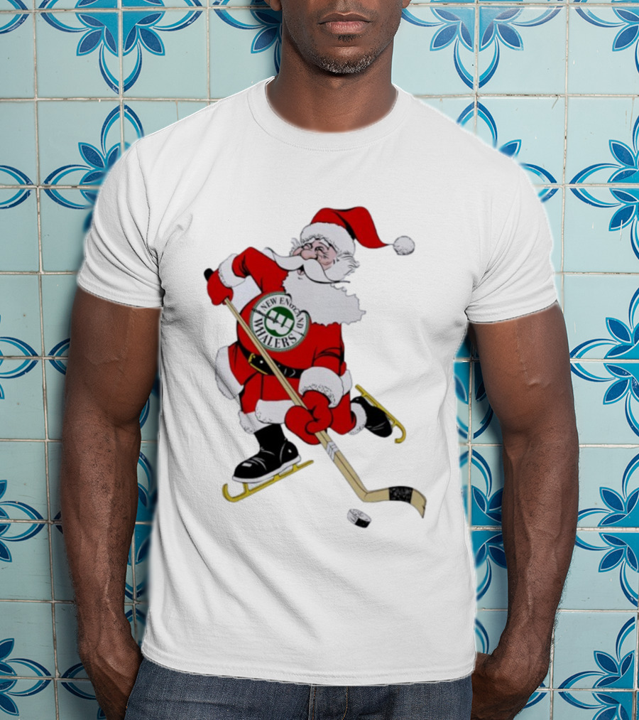 New England Whalers Santa Christmas Hockey Skating Holiday T-Shirt