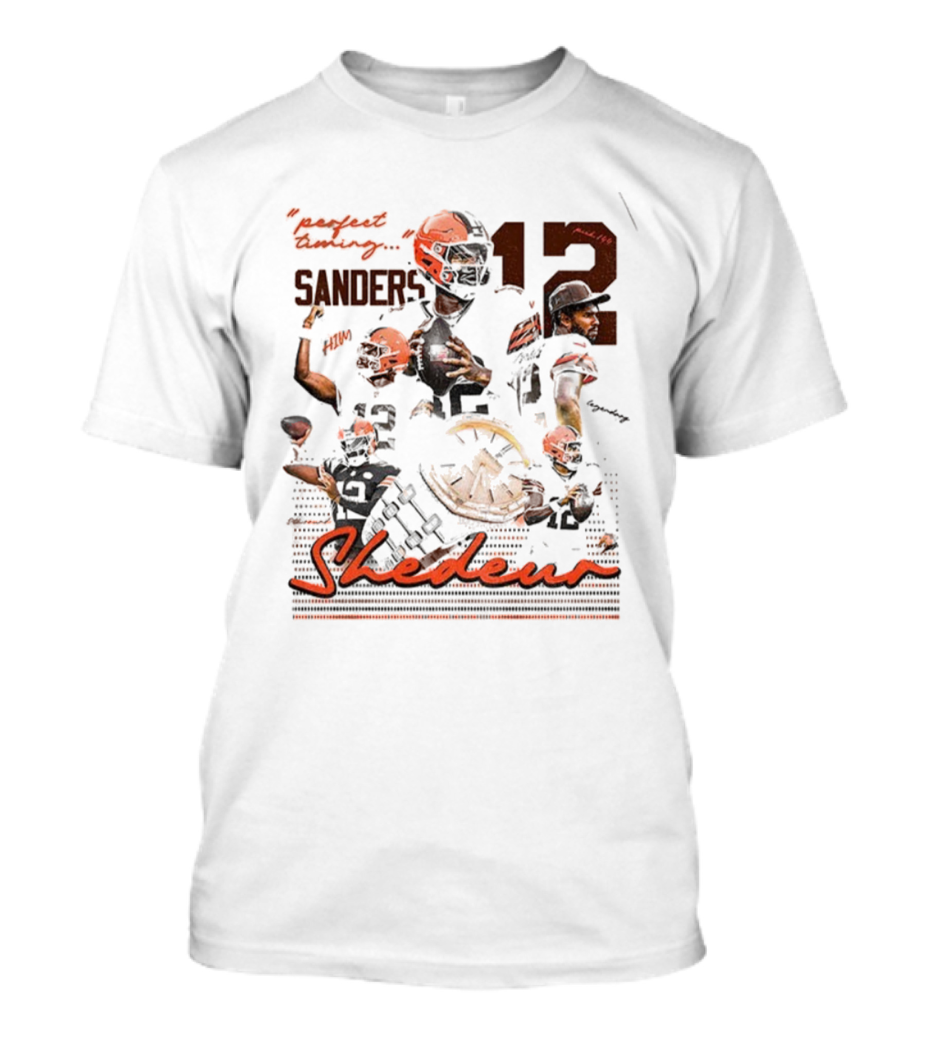 Shedeur Sanders 12 Perfect Timing Cleveland Browns NFL Football 2025 T-Shirt