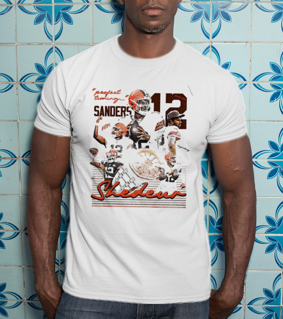 Shedeur Sanders 12 Perfect Timing Cleveland Browns NFL Football 2025 T-Shirt