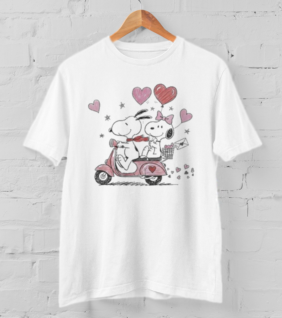 Snoopy Peanuts Valentine's Day Hearts Romantic Scooter Celebration T-Shirt