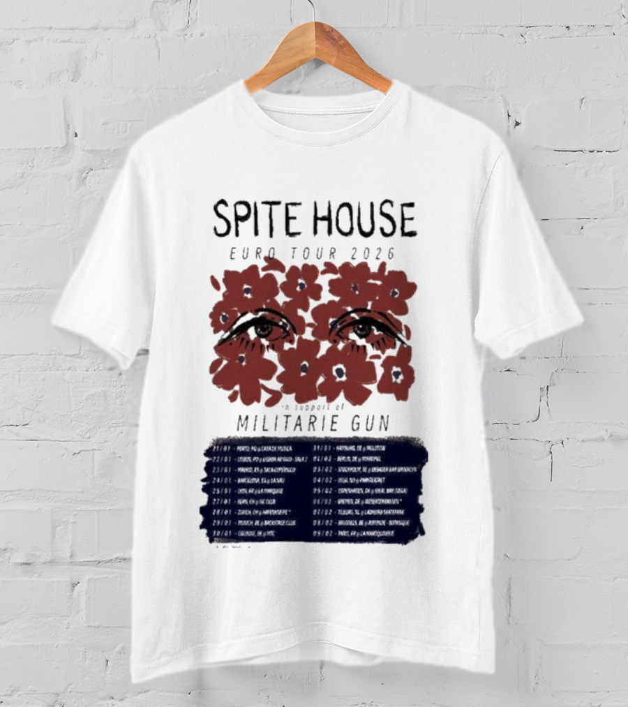 Spite House Militärie Gun Euro Tour 2026 Eyes And Flowers T-Shirt
