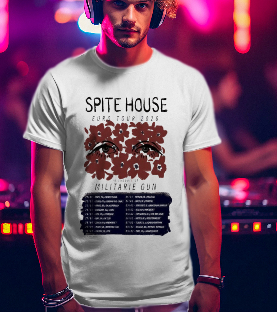 Spite House Militärie Gun Euro Tour 2026 Eyes And Flowers T-Shirt