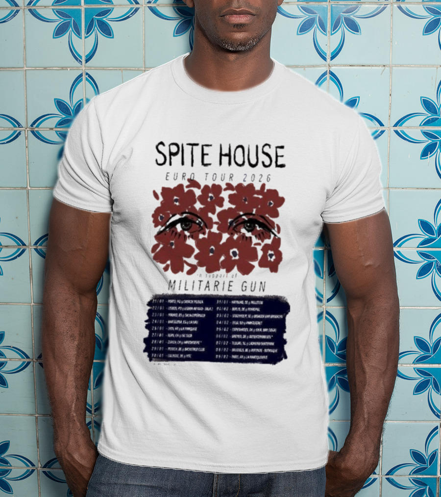 Spite House Militärie Gun Euro Tour 2026 Eyes And Flowers T-Shirt