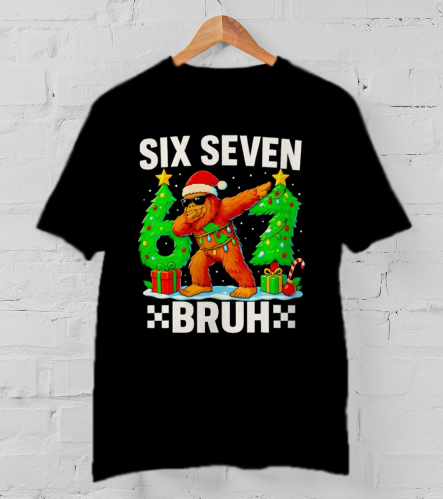 Six Seven Bigfoot Santa Dabbing Bruh Christmas Funny T-Shirt