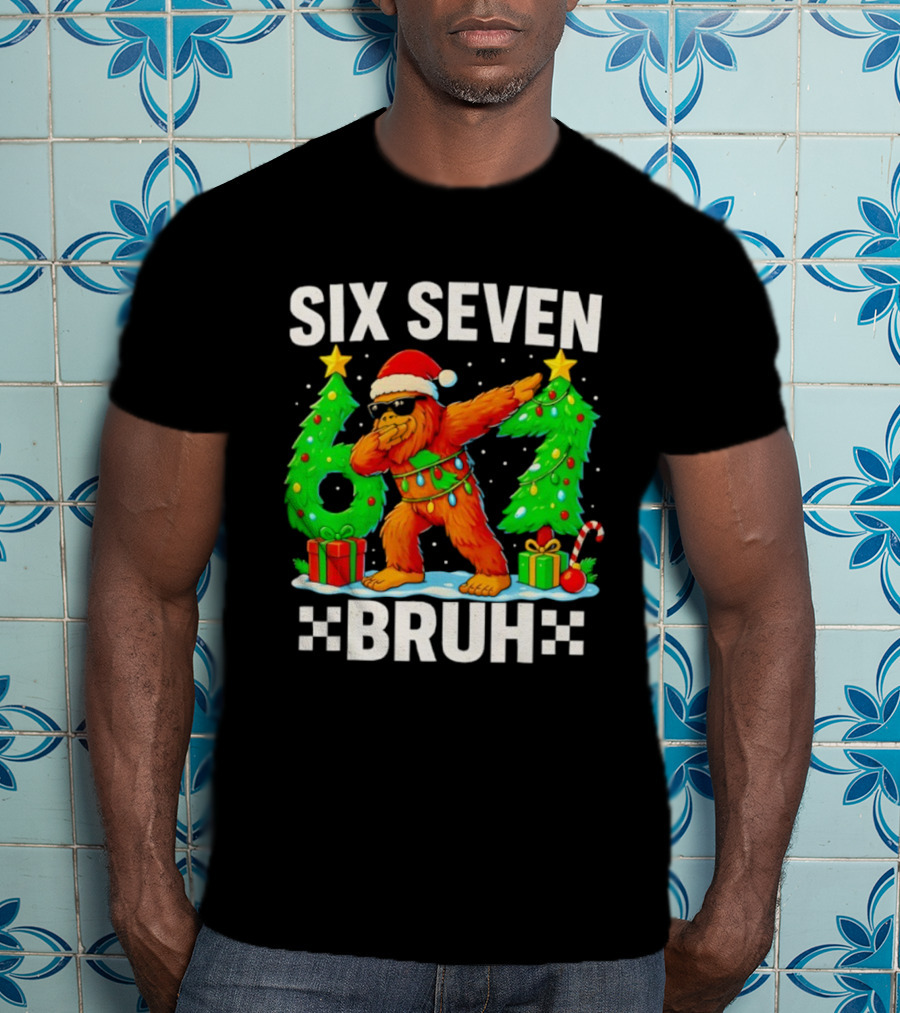 Six Seven Bigfoot Santa Dabbing Bruh Christmas Funny T-Shirt